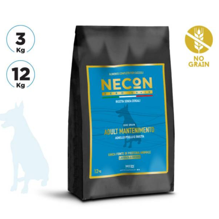 Necon Zero Grain Dog Mantenimento Lamb, Pea, Horse Bean begrūdis sausas pašaras šunims su ėriena ir žirniais 12kg