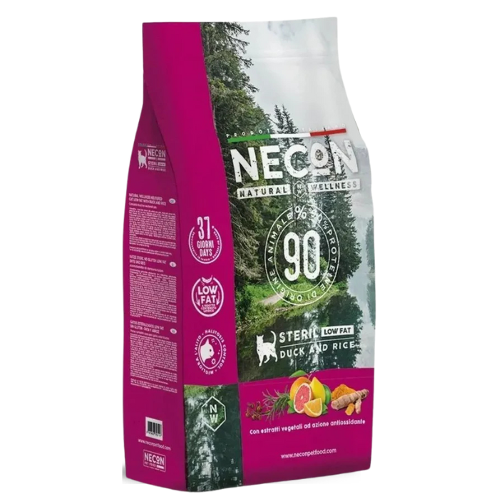 Necon Natural Wellness Adult Cat Steril Low fat sausas pašaras suaugusioms sterilizuotoms katėms su antiena ir ryžiais, mažiau riebus puiki sudėtis