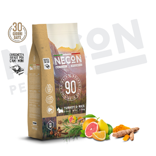 Necon Natural Wellness Adult Dog Mini Sausas pašaras mažų veislių šunims su kalakutiena ir ryžiais sudėtis