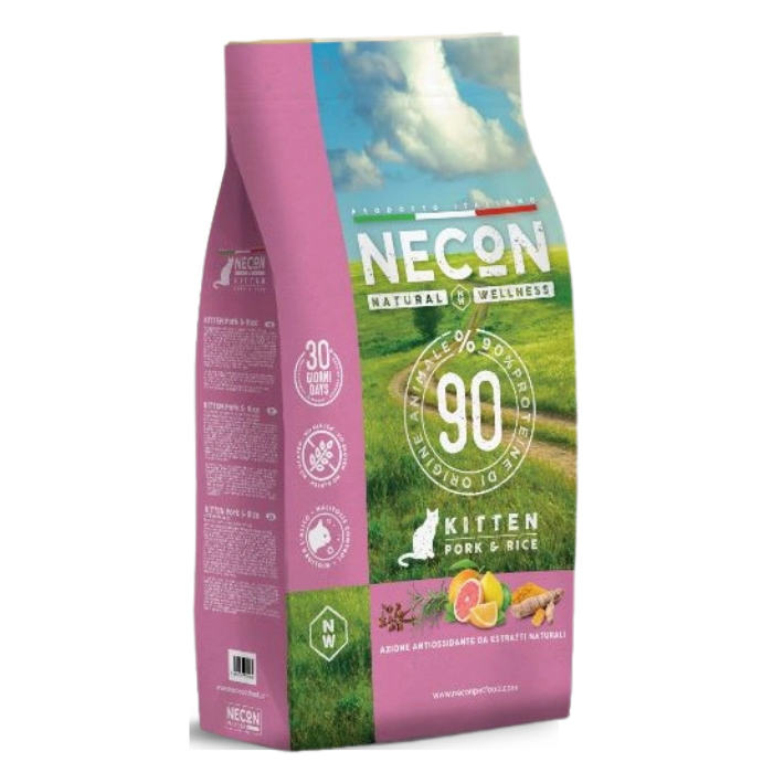 Necon Natural Wellness Kitten sausas maistas kačiukams su kiauliena ir ryžiais