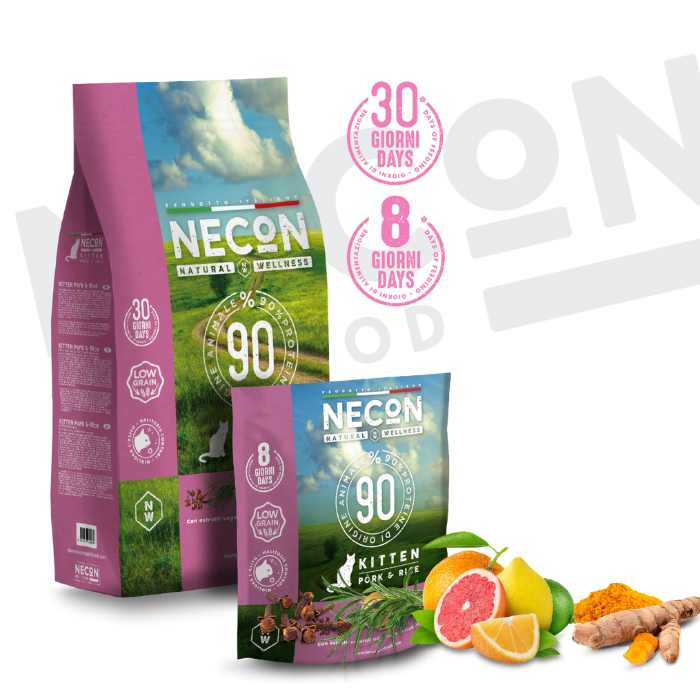 Necon Natural Wellness Kitten sausas maistas kačiukams su kiauliena ir ryžiais