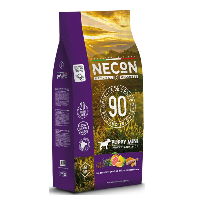 Necon Natural Wellness Puppy Mini sausas pašaras mažų veislių šuniukams su kalakutiena ir ryžiais 2kg