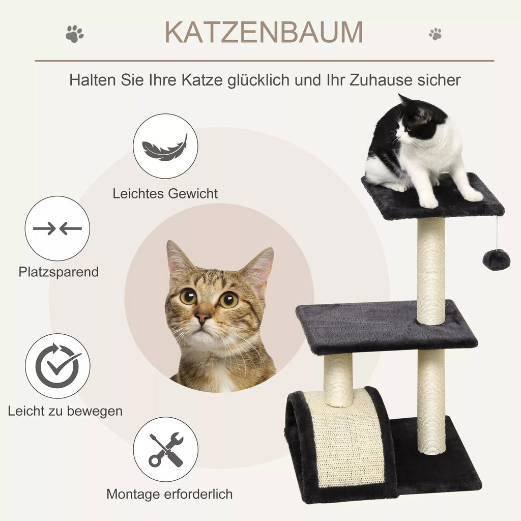 Kaķu skrāpējamais stabs 72 cm, kaķu tornis ar plīša bumbiņām, sizala stabiem, platformu, skrāpējamo stabu, daudzlīmeņu kaķu skrāpējamo stabu, kāpšanas koku, vidēja lieluma kaķiem, pelēku