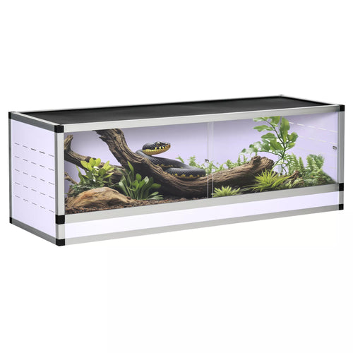 Aliuminio terariumas ropliams, varliagyviams, vorams. Roplių veisimo dėžutė. Tinklelinis terariumas. Baltas+Sidabrinis+Juodas. 120 x 40 x 40 cm