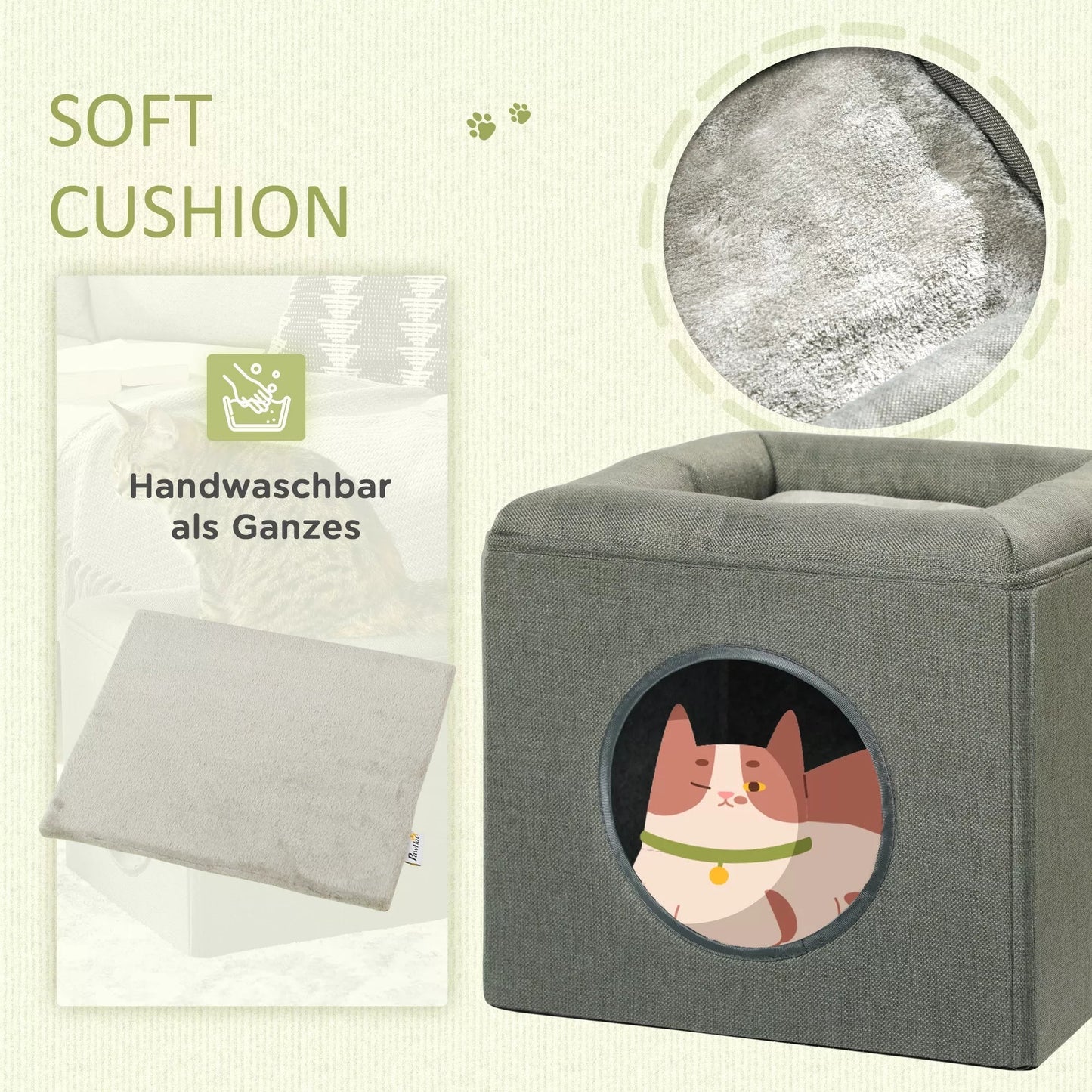 Katės guolis 2-in-1, su pagalvėle, 36,5 x 36,5 x 33 cm, žalias