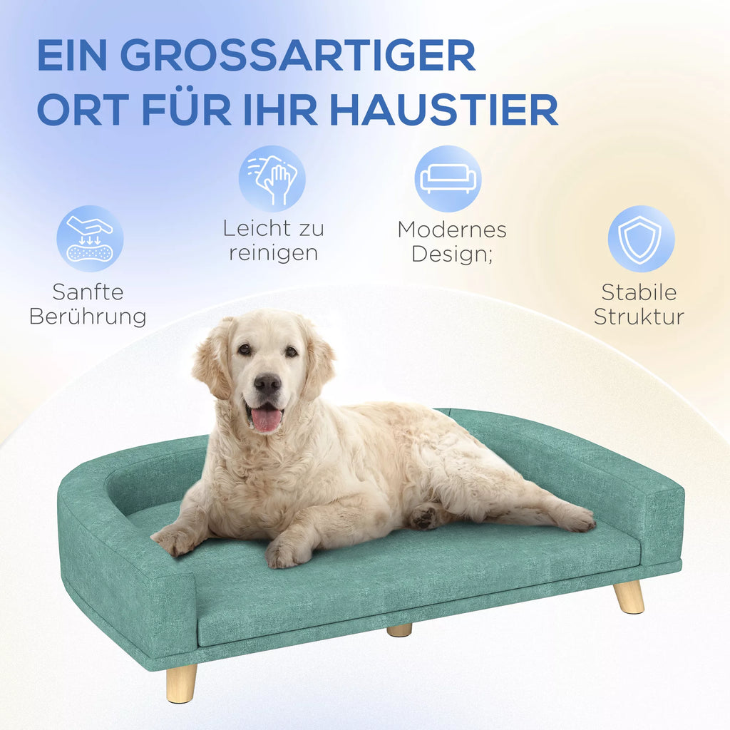 Šunų lova, šunų sofa, naminių gyvūnėlių sofa, Eukalipto mediena, 98 x 67 x 25 cm, Žalia