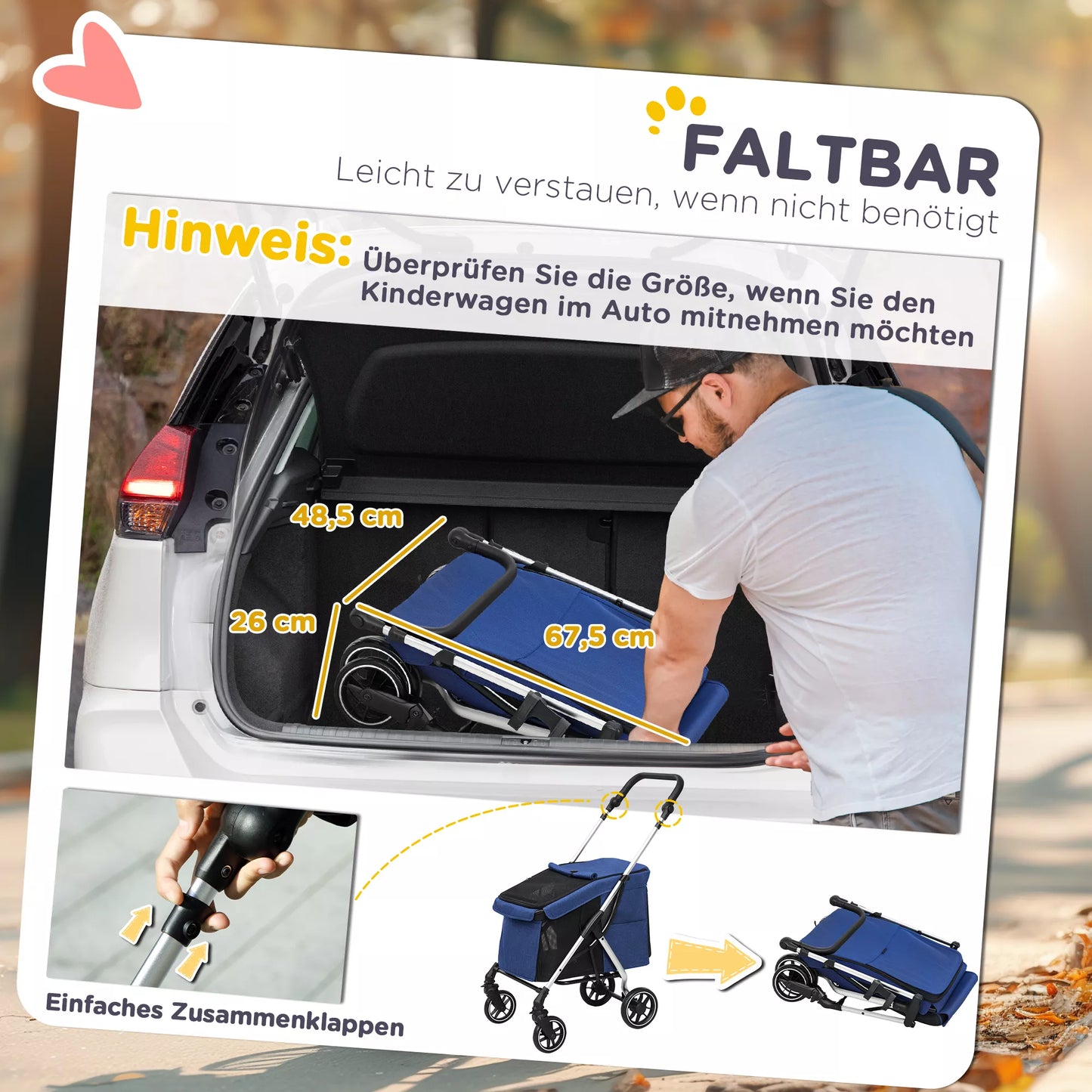 Suņu ratiņi, viegli un salokāmi transportēšanas ratiņi maziem suņiem, mazgājams spilvens, sieta logs, tumši zils