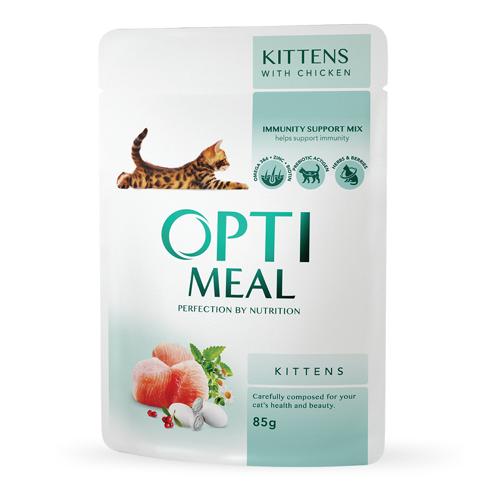 OPTIMEAL ™ konservuotas pašaras kačiukams su vištiena 12x0.085 kg