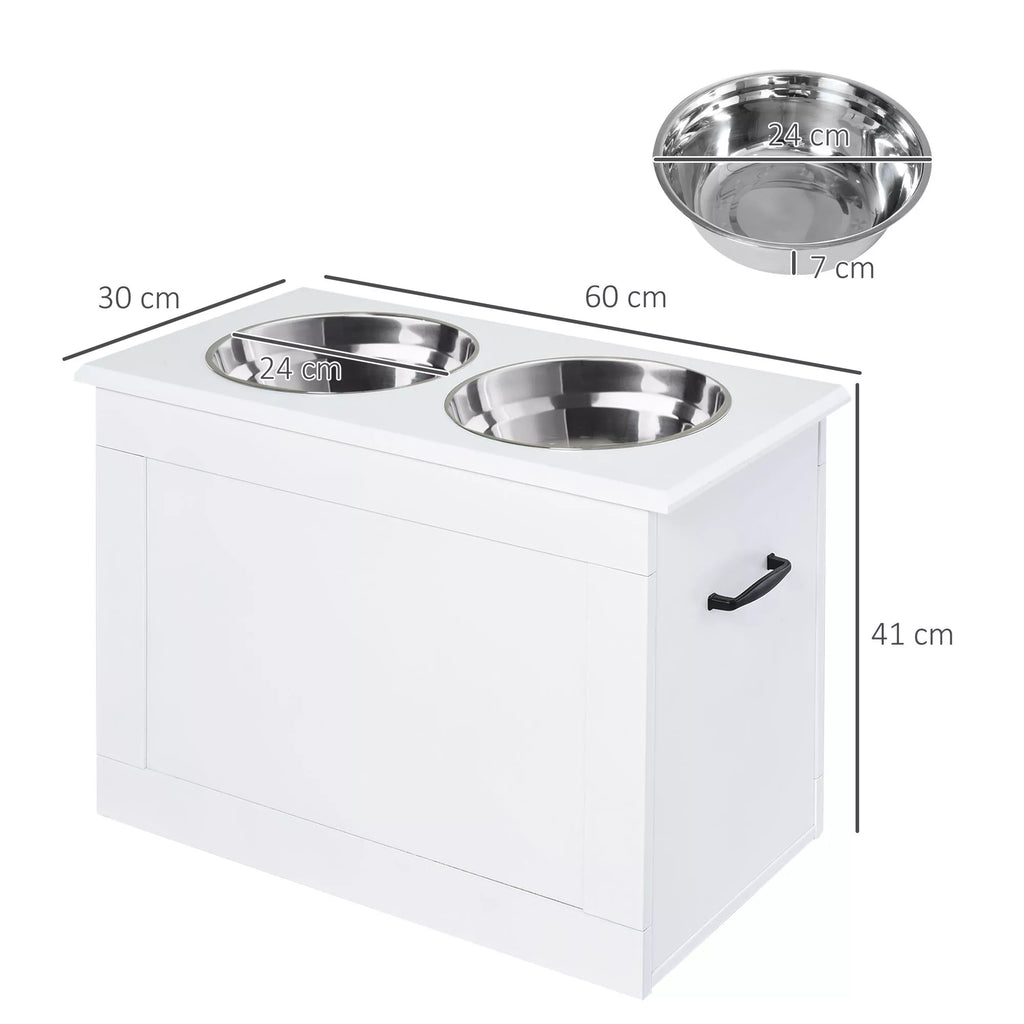 Paaugstināta suņu bļoda, barības bļoda ar uzglabāšanas vietu, ūdens bļoda, 2 x 2000 ml nerūsējošā tērauda bļodas, suņu bļodas, barības bļoda, barošanas stacija suņiem, kaķiem, balta
