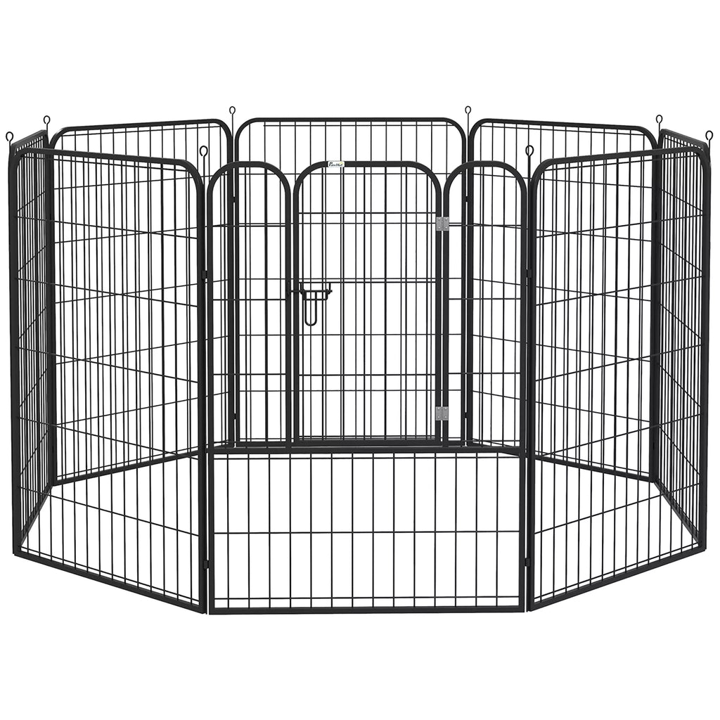 Kucēnu aploks, 8 daļas, 100 cm augsts, ar slēdzamām durvīm, tērauda suņu aploks lieliem suņiem, lietošanai iekštelpās un ārā, pelēks