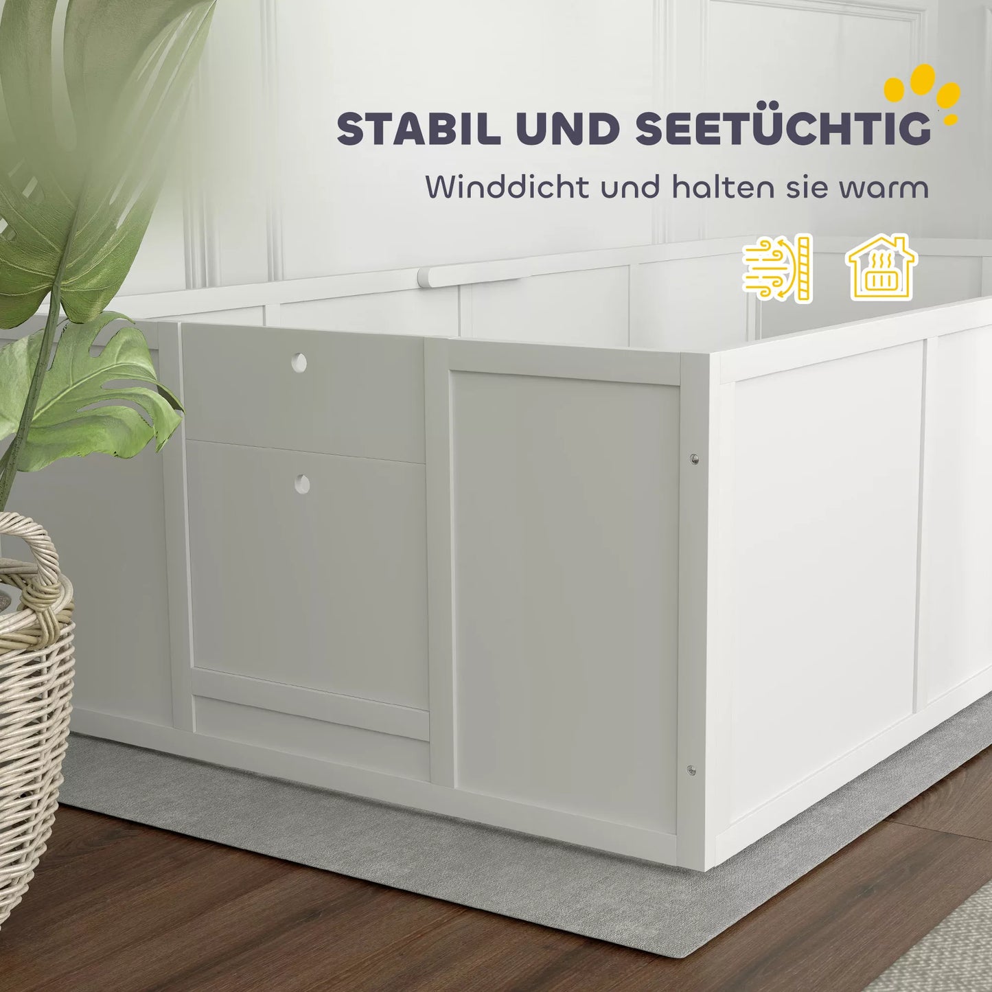 Suņu audzēšanas būris suņiem un kucēniem, ar regulējamām ieejām, lieliem un maziem suņiem, 196 x 96 x 48 cm, balts