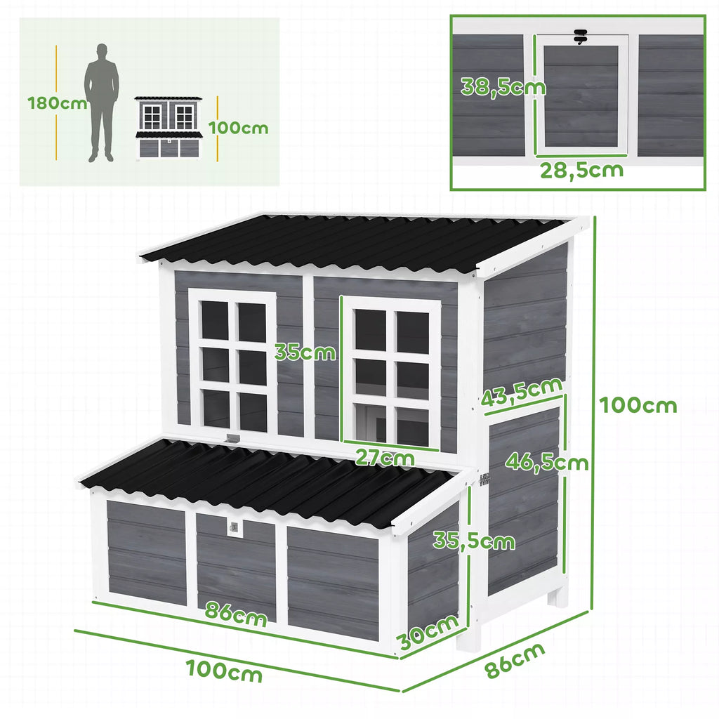 Vistu kūts ar ligzdošanas kasti 4-6 vistām, ūdensnecaurlaidīgs jumts, egles koks, plastmasa, 100 x 86 x 100 cm, gaiši pelēka