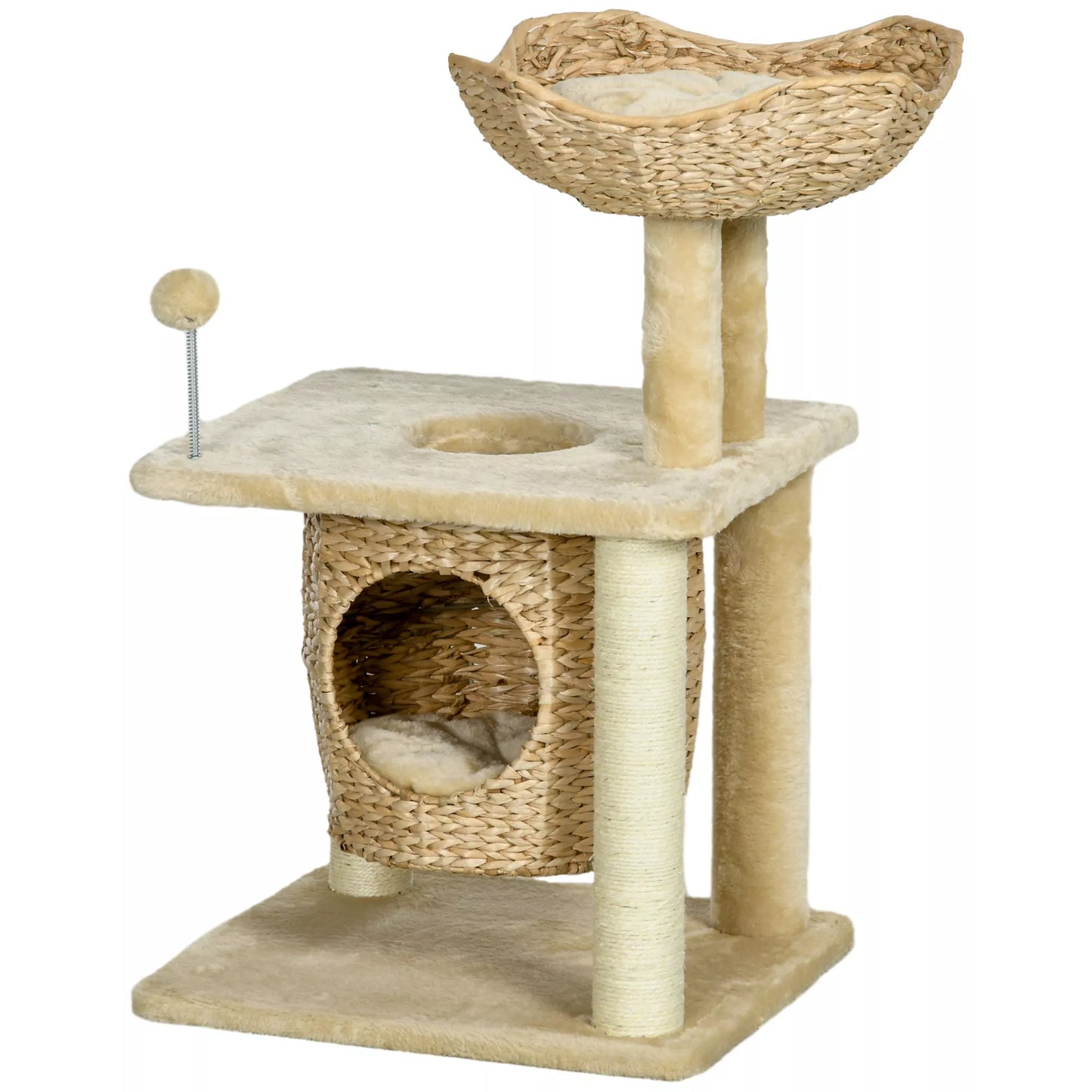 Cat scratching post with cat bed, resting platform, play ball, 45x40x74cm, beige