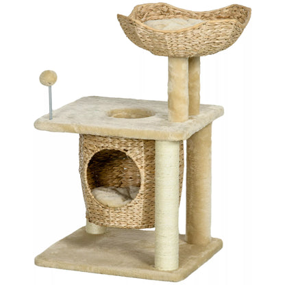 Cat scratching post with cat bed, resting platform, play ball, 45x40x74cm, beige