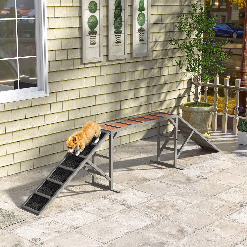 Agility lieptas šunims su apsauginėmis juostelėmis ir neslystančiu paviršiumi, 335x55x60 cm, iki 40 kg, pilkas