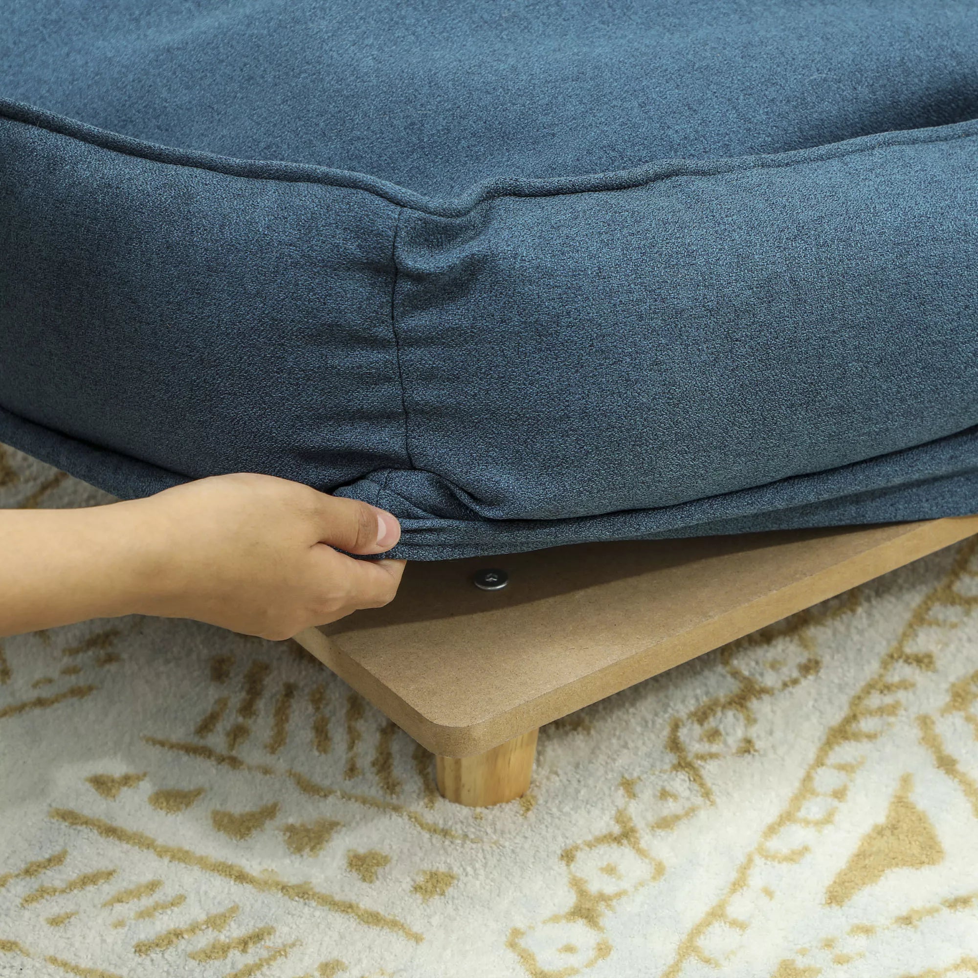 Šunų sofa, naminių gyvūnų sofa, naminių gyvūnų lova, nuimamas ir skalbiamas čiužinys, Natūralus+ Tamsiai mėlyna