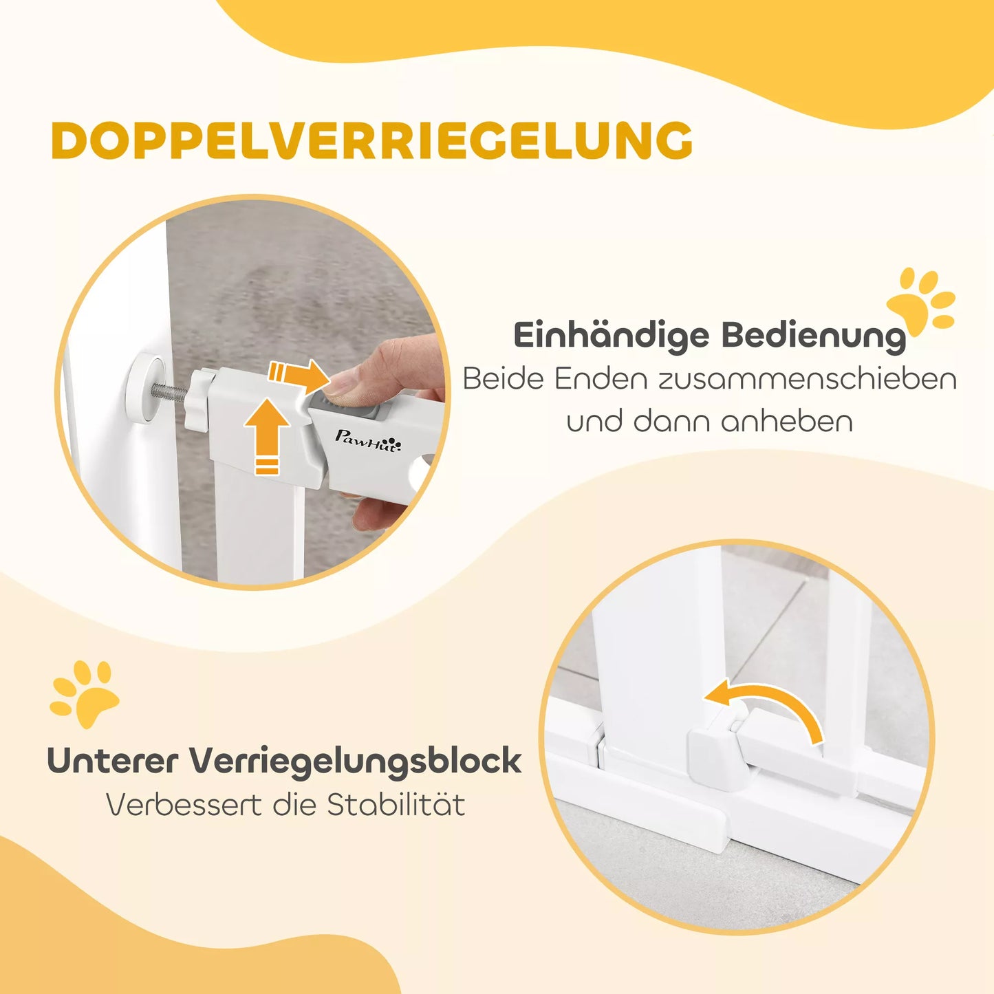 Apsauginiai varteliai šunims ir augintiniams, skirti durims ir laiptams, metaliniai su ABS tvirtinimo spaustukais, balti, 75-131 x 76 cm