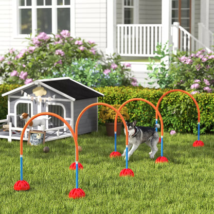 4 daļu suņu veiklības treniņu aprīkojums ar 4 durvīm, regulējams platums, ar pārnēsāšanas somu, dārzam, zils