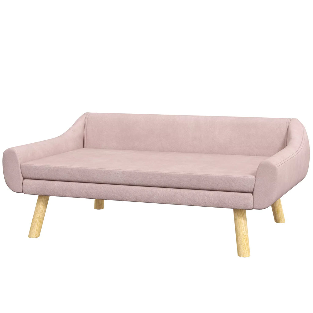 Gyvūnėlių sofa šuniukams, skandinaviško dizaino, su nuimama pagalvėle, veliūrinė išvaizda, 102 cm x 58,5 cm x 42,5 cm, rožinė + natūrali