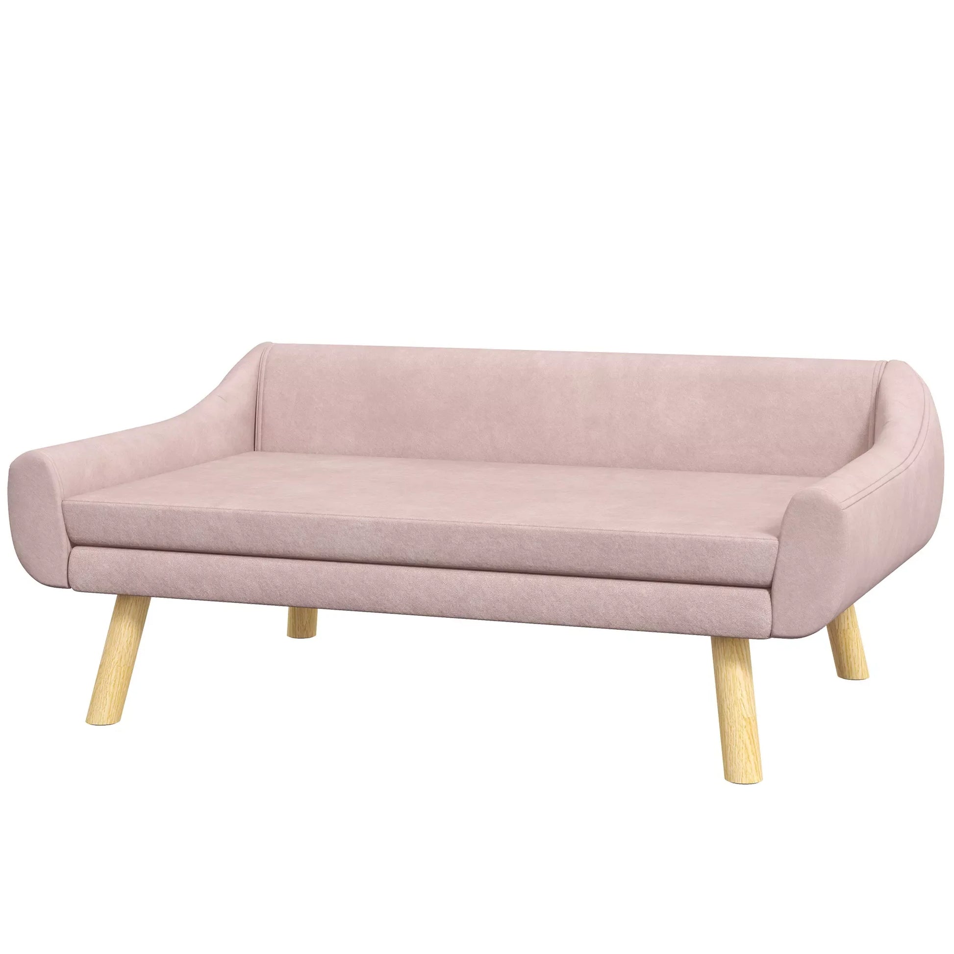 Gyvūnėlių sofa šuniukams, skandinaviško dizaino, su nuimama pagalvėle, veliūrinė išvaizda, 102 cm x 58,5 cm x 42,5 cm, rožinė + natūrali