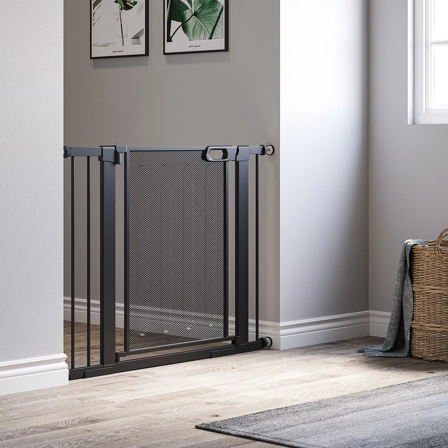 Drošības vārtiņi kāpnēm un mājdzīvniekiem, suņiem, regulējami no 75 cm līdz 103 cm, melni