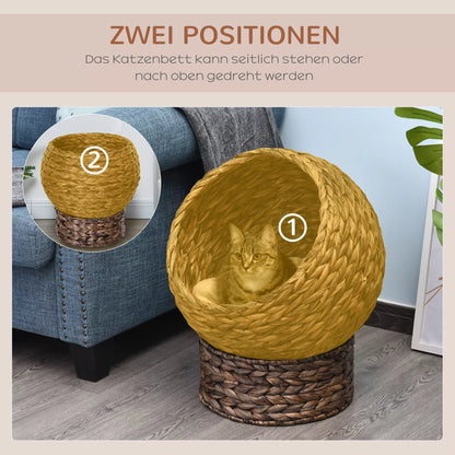 Water hyacinth cat bed with cushion, cat bed, pet bed, 50 cm x 42 cm x 60 cm, Brown + Beige