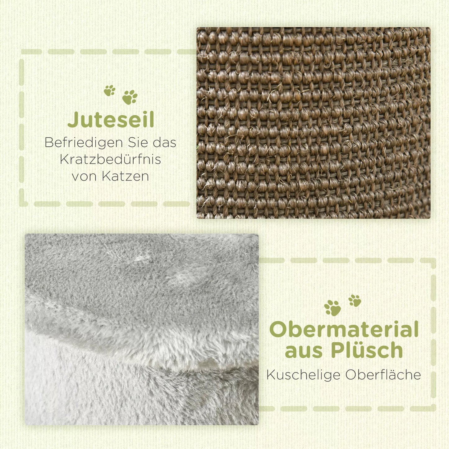 Kaķu skrāpējamais stabs ar rotaļlietu, 2 bumbiņu komplekts. Mīksts plīša audums, 34 cm x 25,5 cm x 58 cm, pelēks.