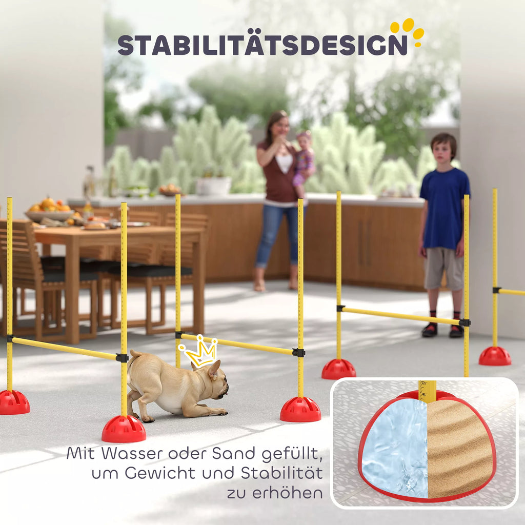 Geltonas 4 dalių šunų vikrumo rinkinys su 4 barjerais ir nešiojimo krepšiu šokinėjimo treniruotėms