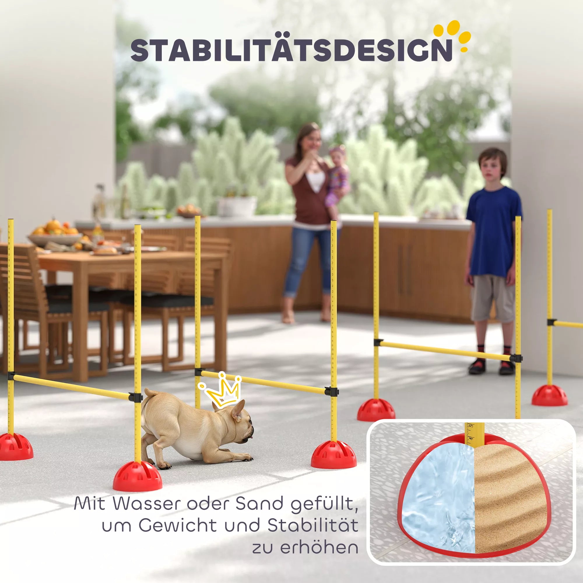 Geltonas 4 dalių šunų vikrumo rinkinys su 4 barjerais ir nešiojimo krepšiu šokinėjimo treniruotėms