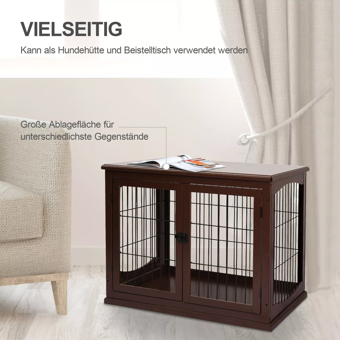 Šunų narvas, 2 įėjimai, užrakinamas, MDF ir metalas, 58,4 x 81,3 x 66 cm, juodas