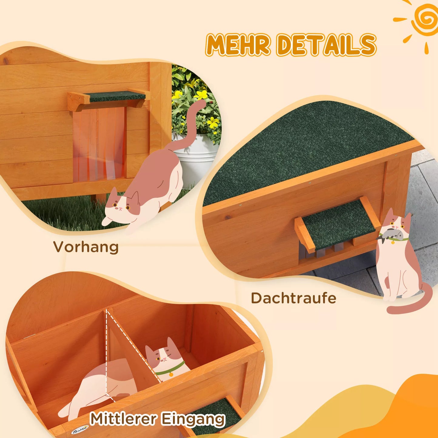 Outdoor cat house, cat hutch, weatherproof, 1 window, 1 entrance, 85 x 50 x 68.5 cm, Orange+Green
