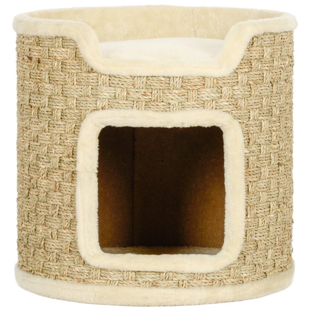 Kačių draskyklė, žaidimų ir poilsio zona, pliušas, Ø38 x 37A cm, chaki-smėlio spalvos, iki 5 kg