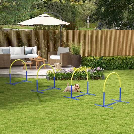 Suņu veiklības komplekts suņu apmācībai, 4 stīpas, iesācējiem, ar pārnēsāšanas somu, zils+dzeltens, 88 x 64 x 95 cm