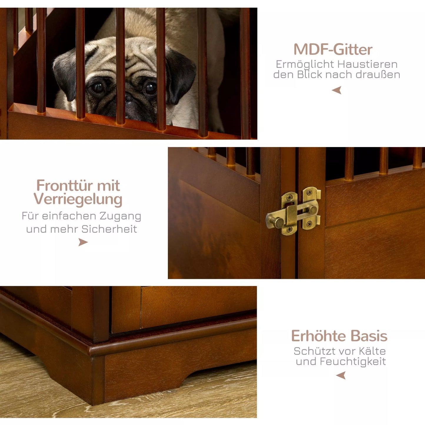 Suņu būris ar slēdzeni, pacelta pamatne, transportēšanas kaste, 80,5 cm x 59,5 cm x 67,5 cm, brūns