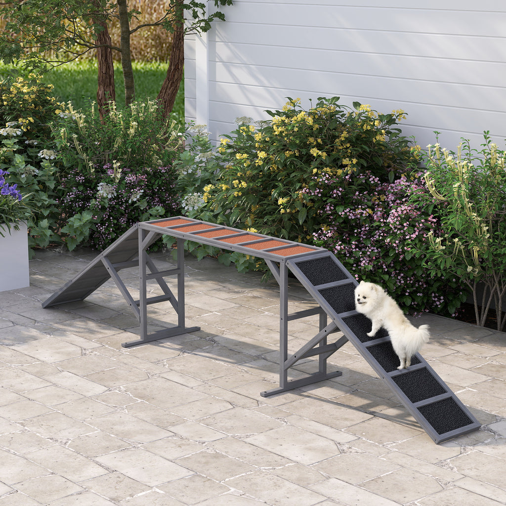 Agility lieptas šunims su apsauginėmis juostelėmis ir neslystančiu paviršiumi, 335x55x60 cm, iki 40 kg, pilkas