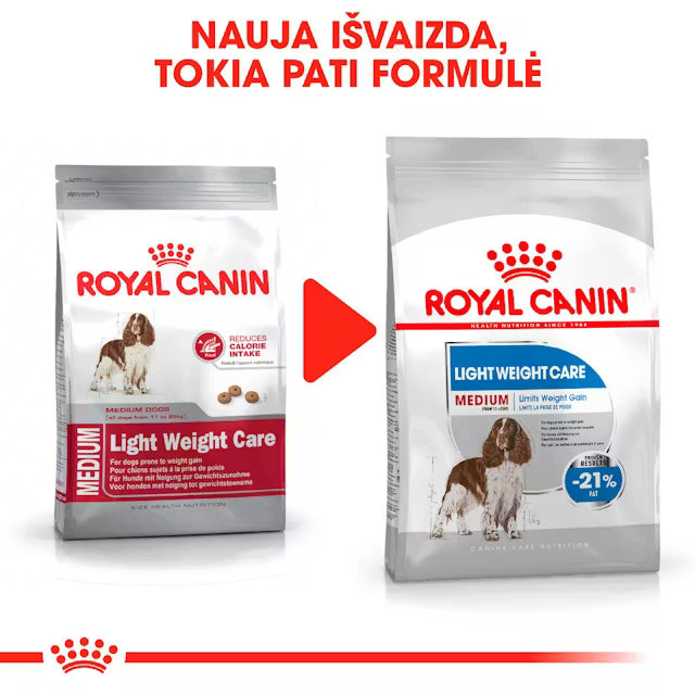Royal Canin Dog Light Weight Care Medium visavertis pašaras šunims, linkusiems priaugti svorio nauja pakuotės išvaizda