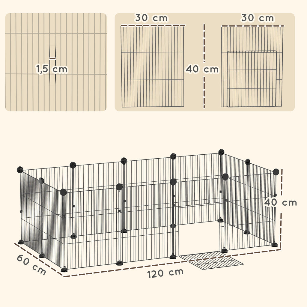 Aptvaras smulkiems gyvūnams 120x60x40 cm, iš 12 sienelių, su neperšlampamu kilimėliu, juodas
