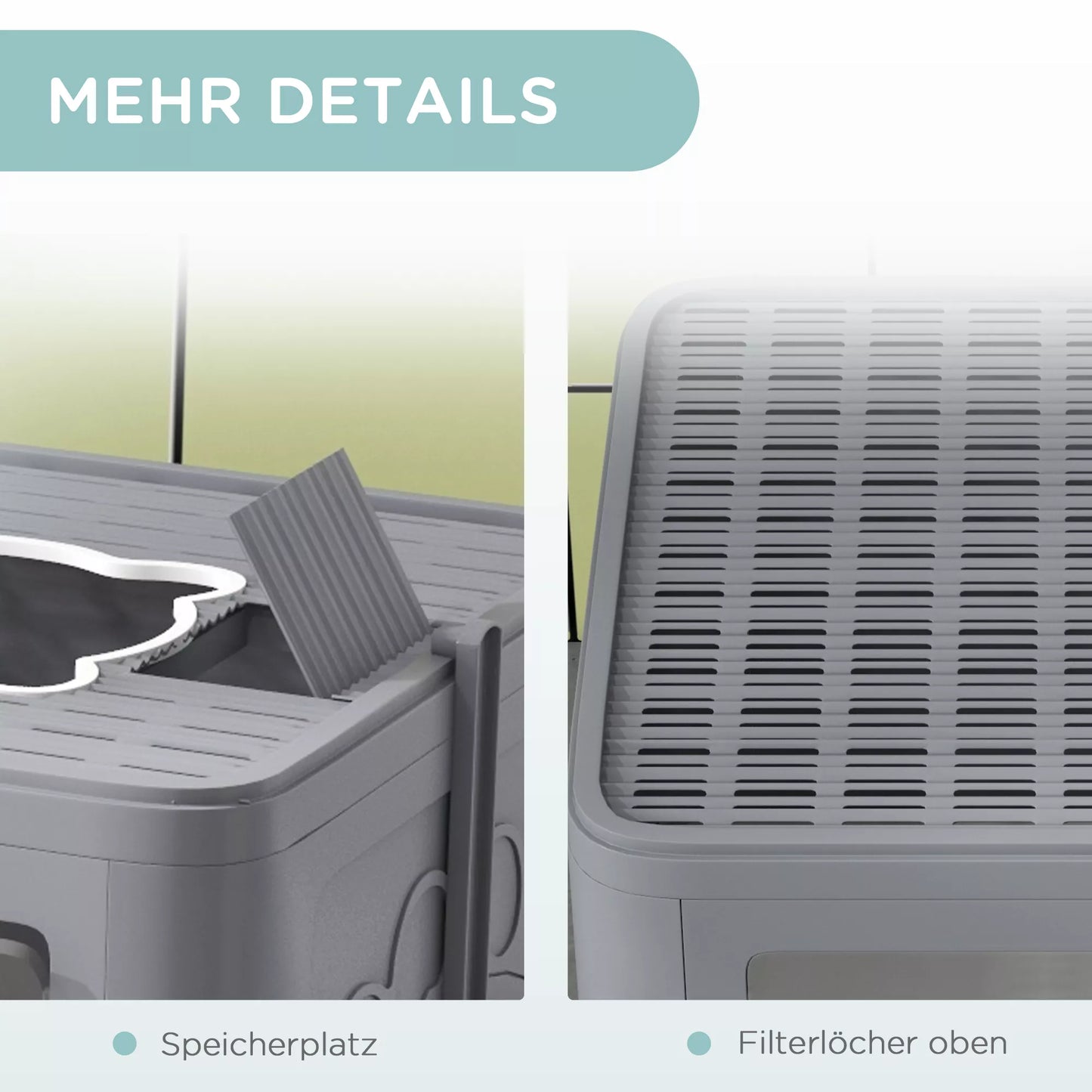 Kačių tualetas su dangčiu, 2 įėjimai, 48,5 x 38 x 36,5 cm, Pilka + Balta