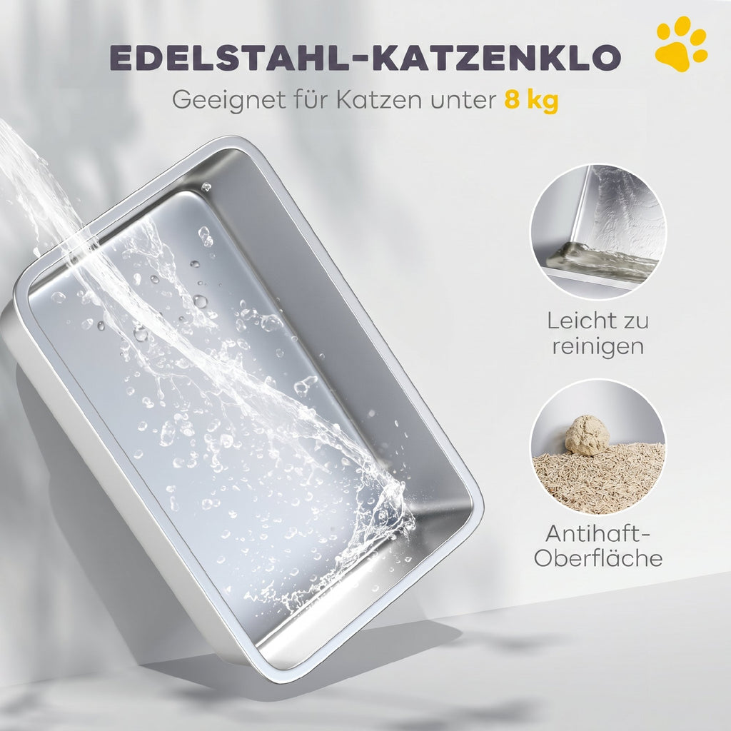 Uždaras kačių tualetas su plieniniu padėklu ir išėjimu viršuje, iki 8 kg, 60,4x40,4x41,8 cm, šviesiai pilkas