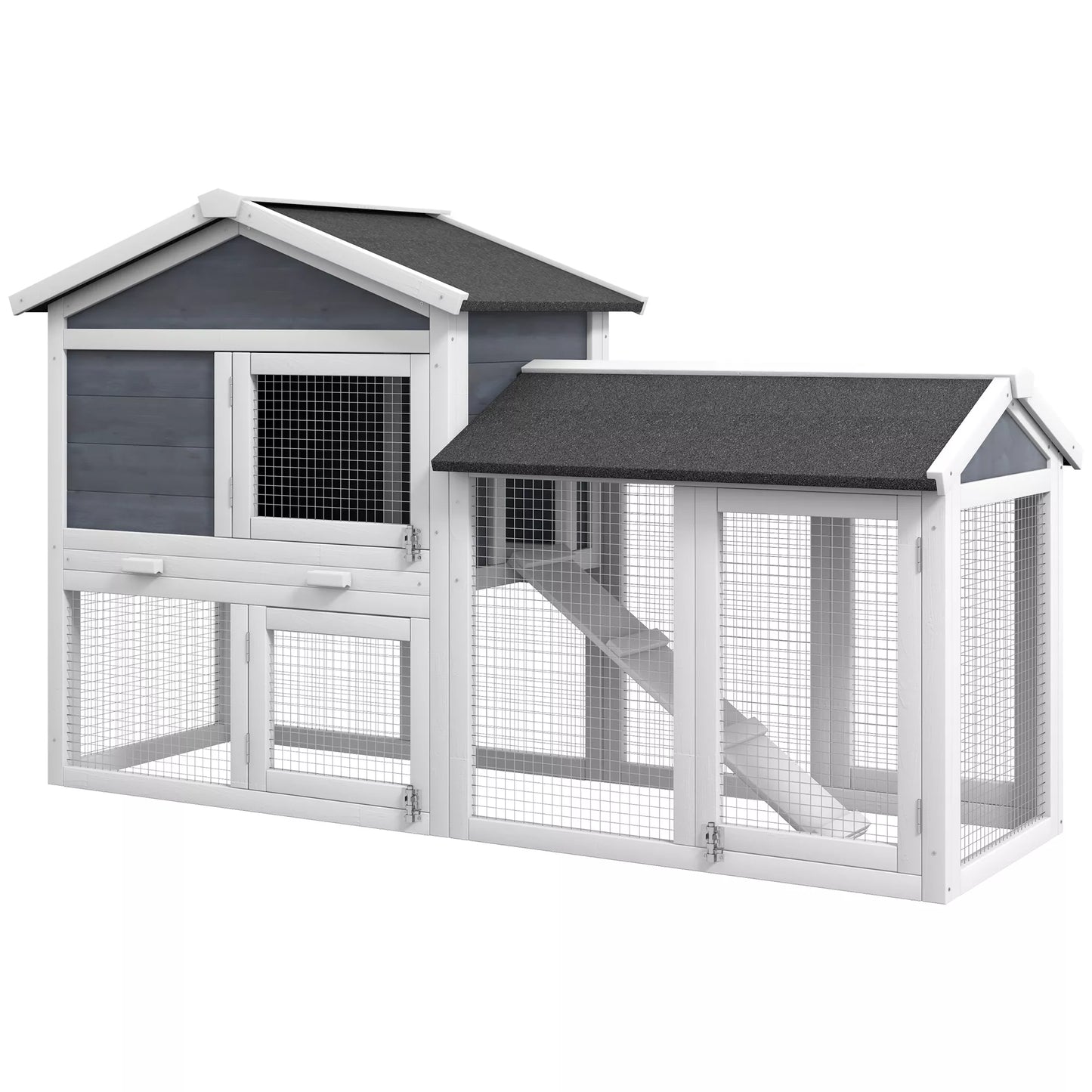 Small animal enclosure with free space, spruce wood, 147 x 54 x 84 cm, gray