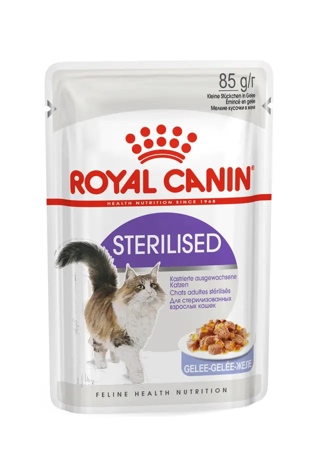 Sterilized (želė) drėgnas pašaras sterilizuotoms katėms Royal Canin (ploni griežinėliai drebučiuose)