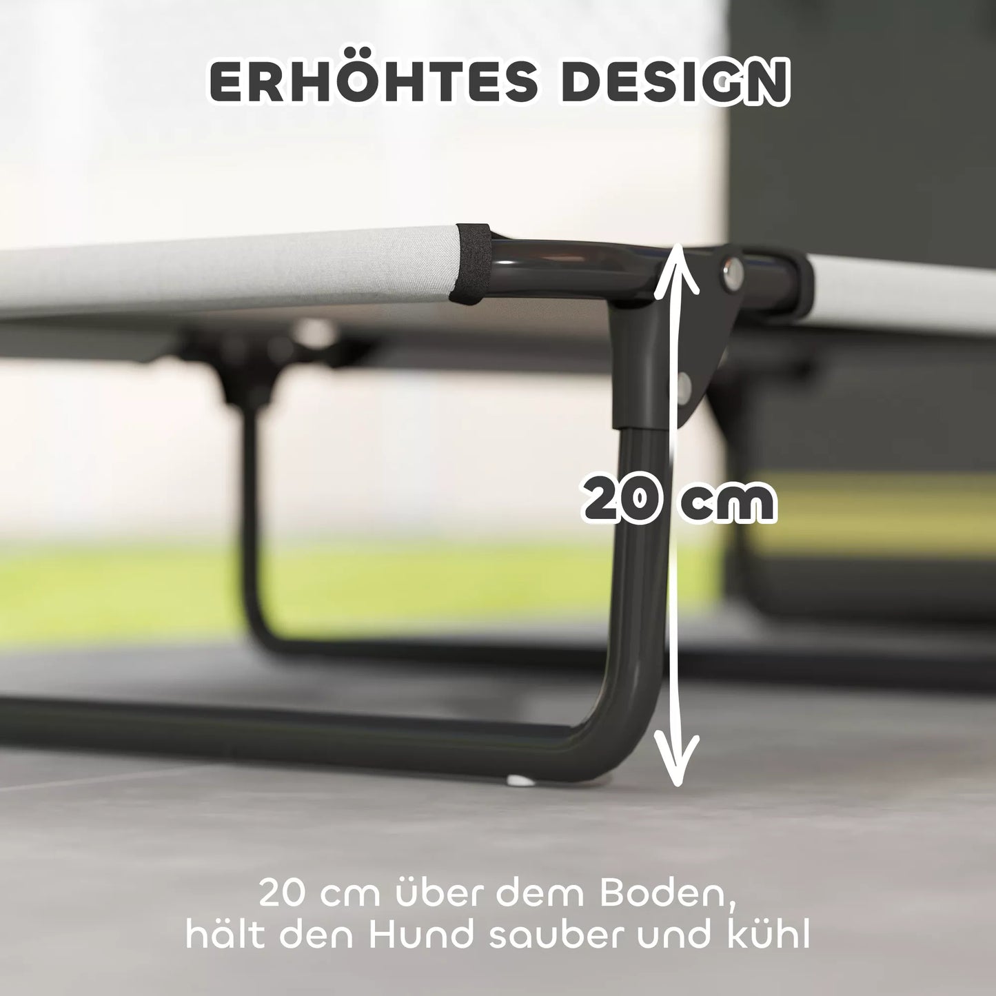 Pārnēsājama paaugstināta suņu gulta, paaugstināta mājdzīvnieku gulta ar elpojošu sietu, lieliem suņiem, gaiši pelēka