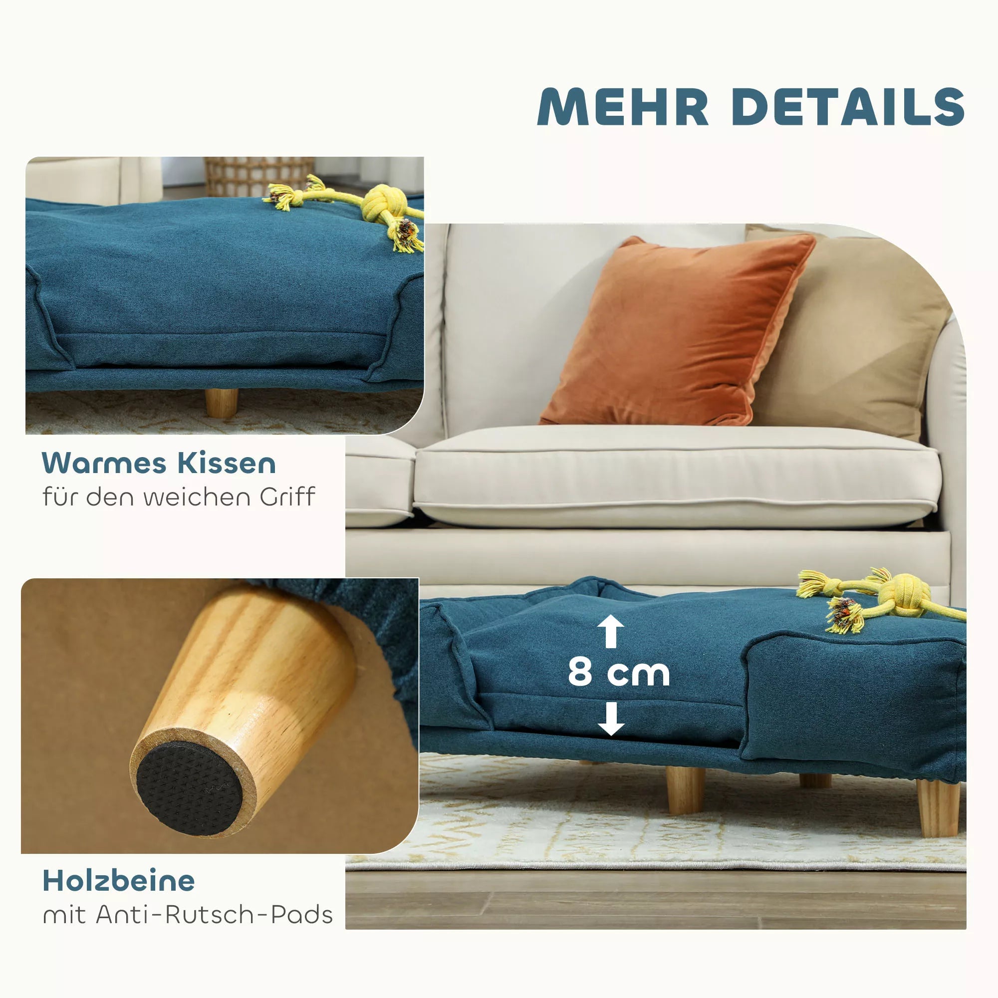 Šunų sofa, naminių gyvūnų sofa, naminių gyvūnų lova, nuimamas ir skalbiamas čiužinys, Natūralus+ Tamsiai mėlyna