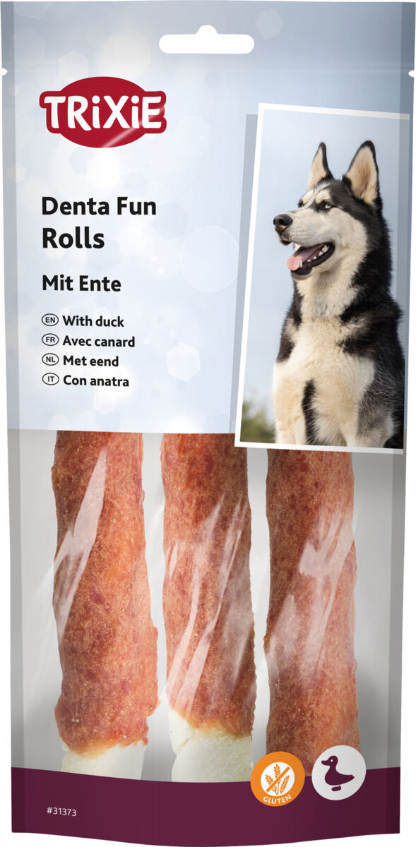 TRIXIE Denta Fun skanėstai šunims, kramtomi antienos suktinukai 140 g naujas įpakavimas