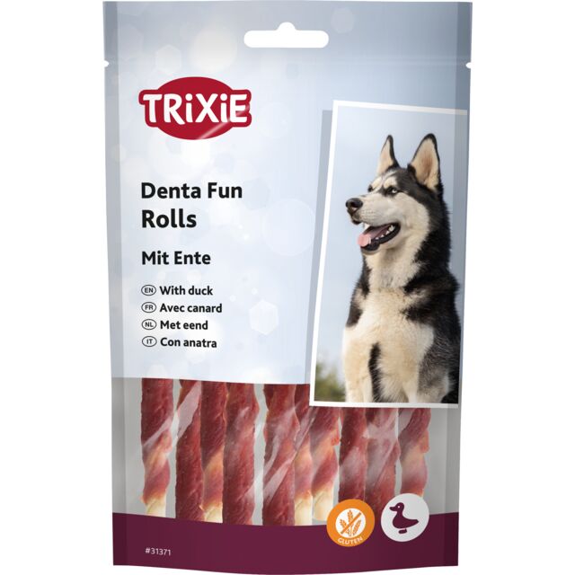 TRIXIE Denta Fun skanėstai šunims, kramtomi antienos suktinukai 80 g nauja pakuotė