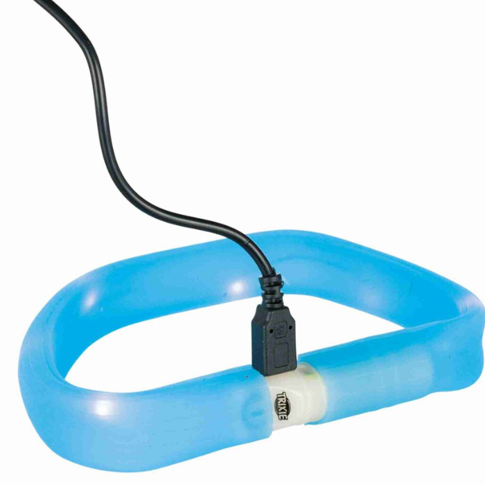 TRIXIE LED antkaklis USB, platus, silikonas, L-XL: 50 cm/30 mm, mėlynas jungtis