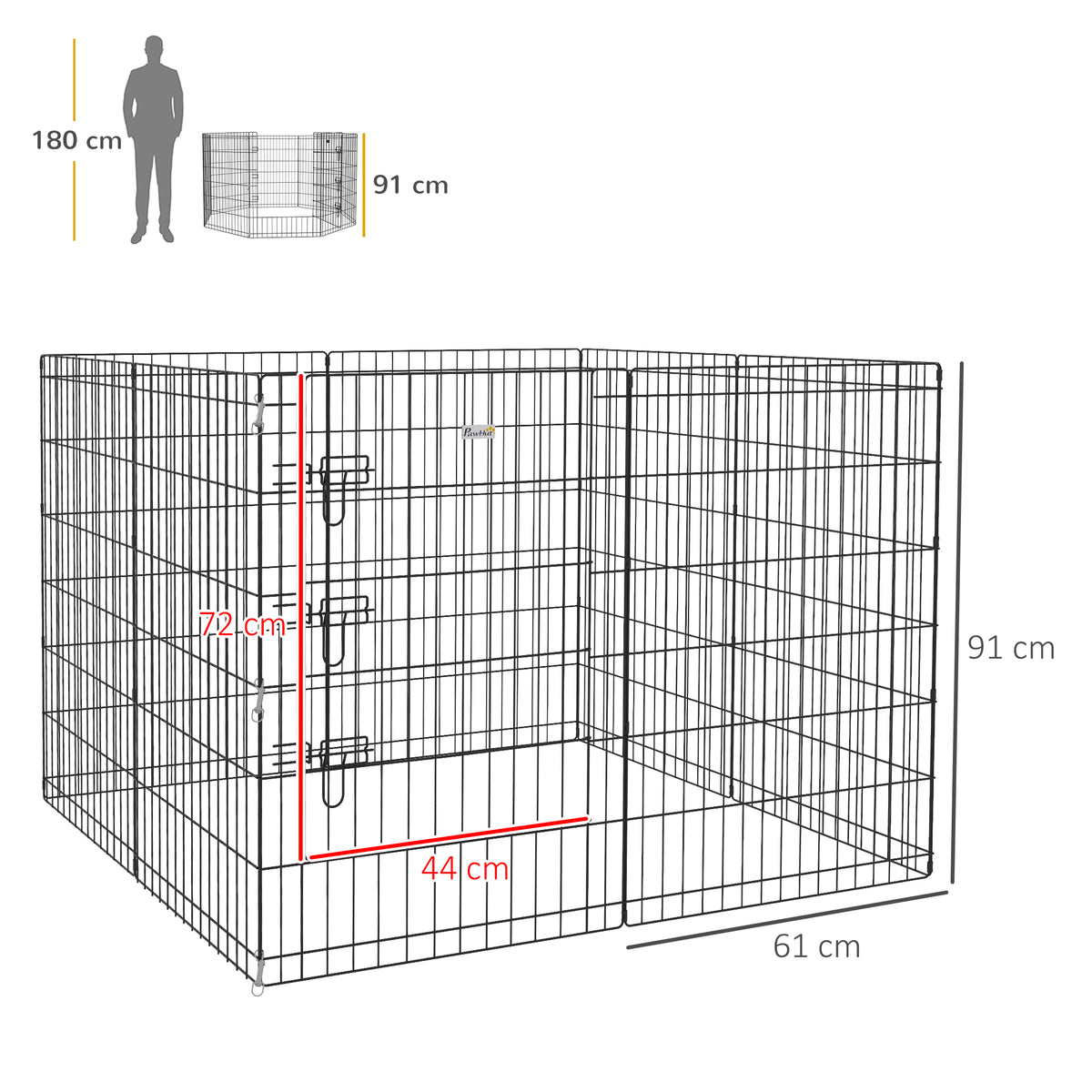 Aptvaras šunims 91 cm aukščio, metalinis, su durelėmis, šunims iki 20 kg, juodas