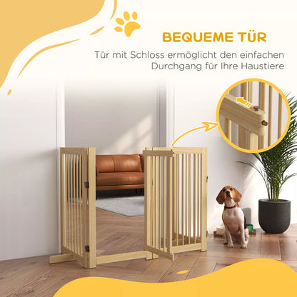 Freestanding folding dog fence with door and supports, wooden frame, 220x36x91cm