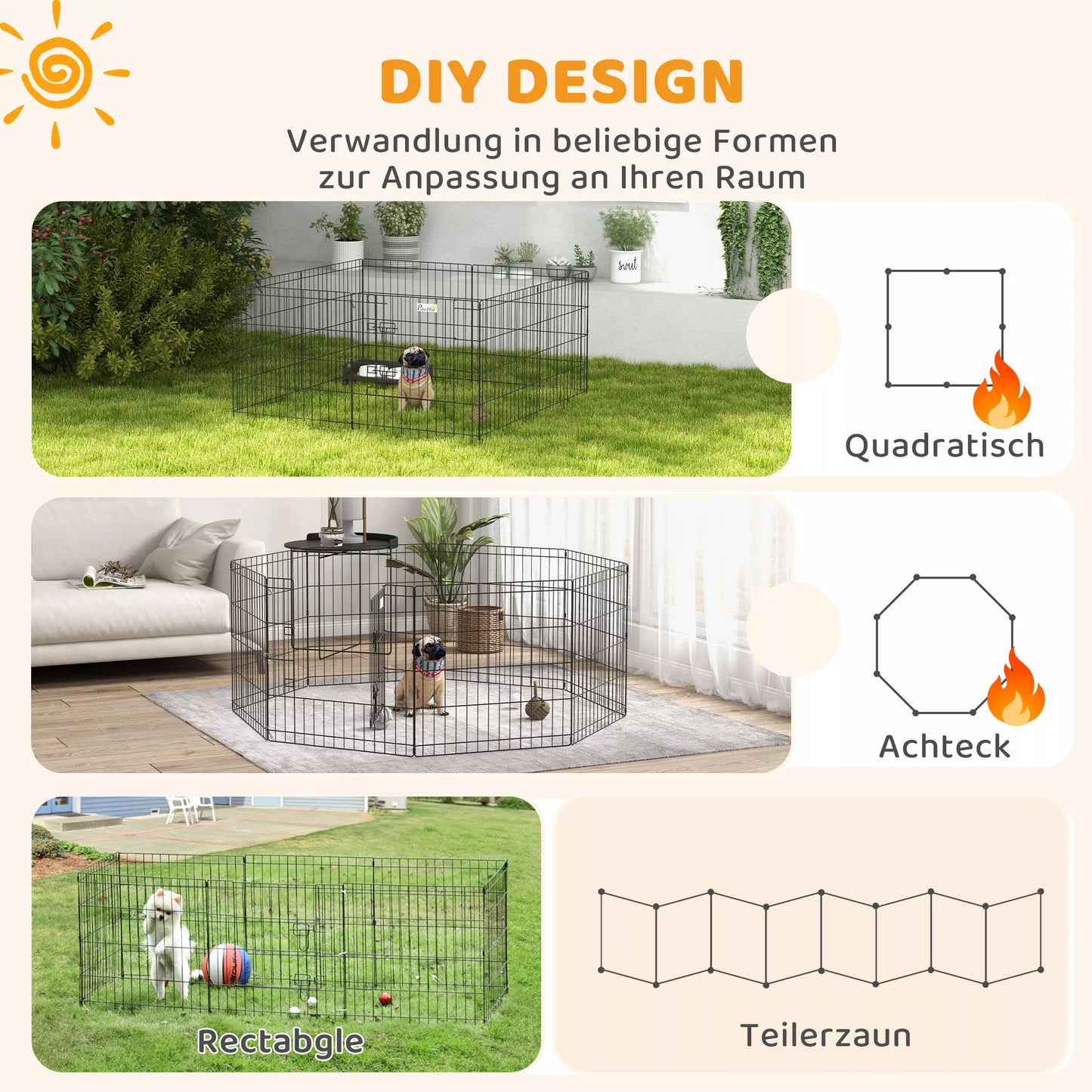 Naminių gyvūnų aptvaras, žaidimų aikštelė šuniukams ir mažiems šunims, su durelėmis, tinka naudoti viduje ir lauke, 61 cm, juodos spalvos