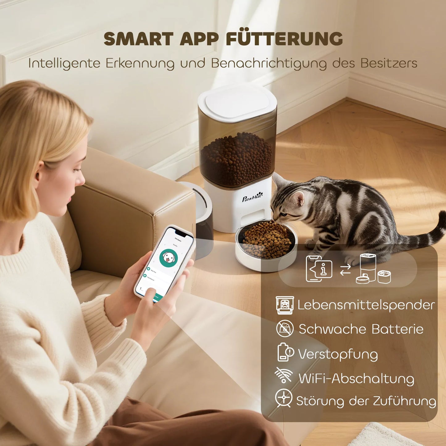 Automatinis maisto ir 2,5 L vandens dalytuvas mažiesiems šunims, katėms, Baltas